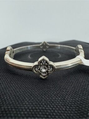 Brighton Sterling Silver Floral Motif Bangle Bracelet - Clear Crystal Accent